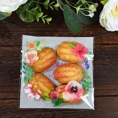 100 White Clear PVC Cookie Candy Bags With «Thank You» Floral Print Party