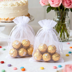 50Pcs Organza Bags – 4X6 Inch White Wedding Favor & Jewelry Pouches with Drawstr