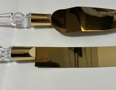 Clear Gold Cake Knife and Server Set, Steel Plated Blades with Acrylic Handles