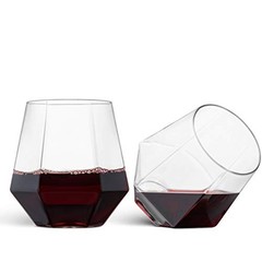 Plastic Stemless Wine Glasses 32 Pack – Diamond Shaped Unbreakable Clear