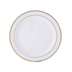 Plastic WHITE with Gold Rim 8″ PLATES Disposable Party Wedding WHOLESALE