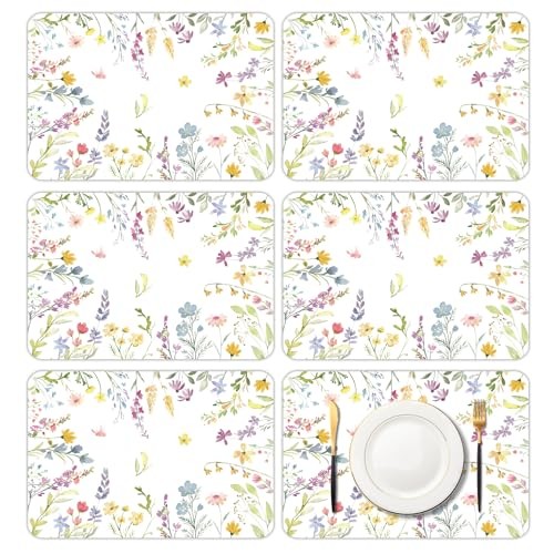6 Pcs Watercolor Flower Placemats, 11×16 Inch Summer Floral watercolor flower