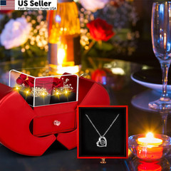 Lebana Preserved Red Real Rose with I Love You Necklace, Small, Red-Love