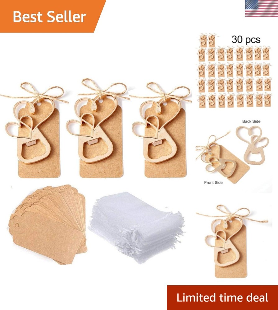 Chic Gold Double Heart Bottle Opener Party Favors with Customized Tag Options