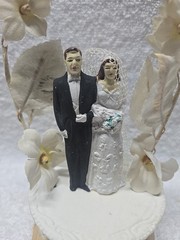 Vintage 1960’s Wedding Cake Topper Bride Groom Plastic Bell, Flower, Arch