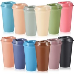 Pcs 16 oz Reusable Coffee Cups with Lids, Microwaveable 12 Morandi Colors