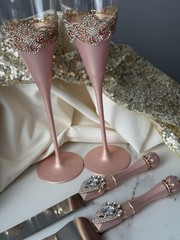 Rose Gold Wedding Champagne Toasting Flutes Cake Cutting Set Cake Knife Server