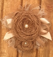 Rustic Wedding Jute Burlap Ivory Corsage Garter Headband Baby Shower Shabby Chic