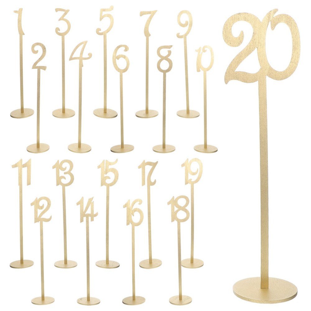 20Pcs Elegant Wooden Table Number Signs for Party Wedding Reception Golden