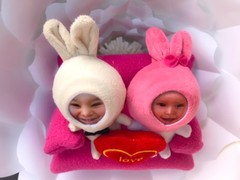 Personalized 3D Faces Stuffed Toys – Love Rabbit Couple on Sofa