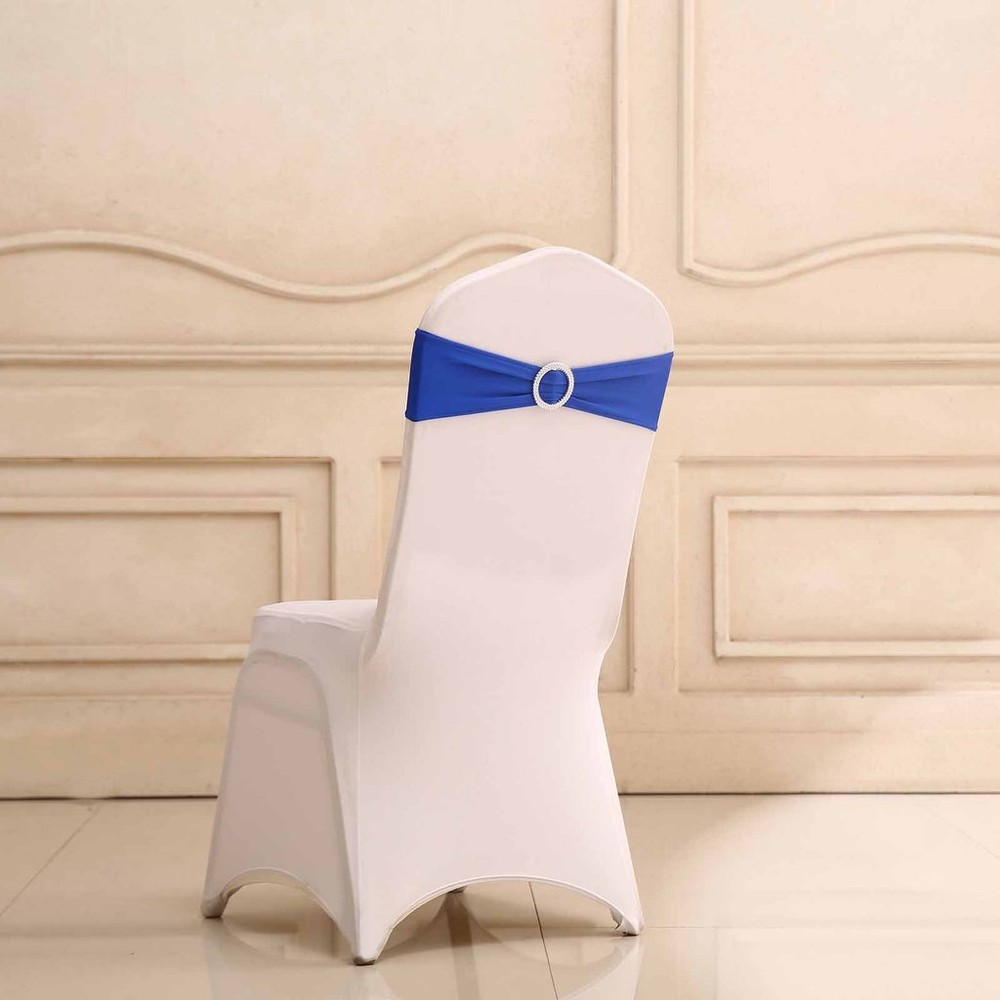 10 Royal Blue Spandex CHAIR SASHES with Silver Round Buckles Wedding Decorations