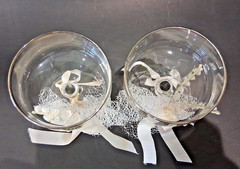 Vintage 1950’s Javit Crystal Bride & Groom Wedding Champagne Coupe Set in Box