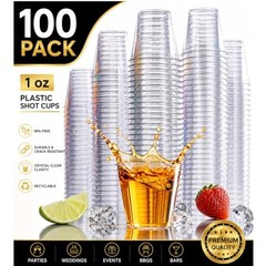 | 1oz CLEAR PLASTIC SHOT GLASSES | Disposable Drink Party 100 COUNT 1 oz CUPS