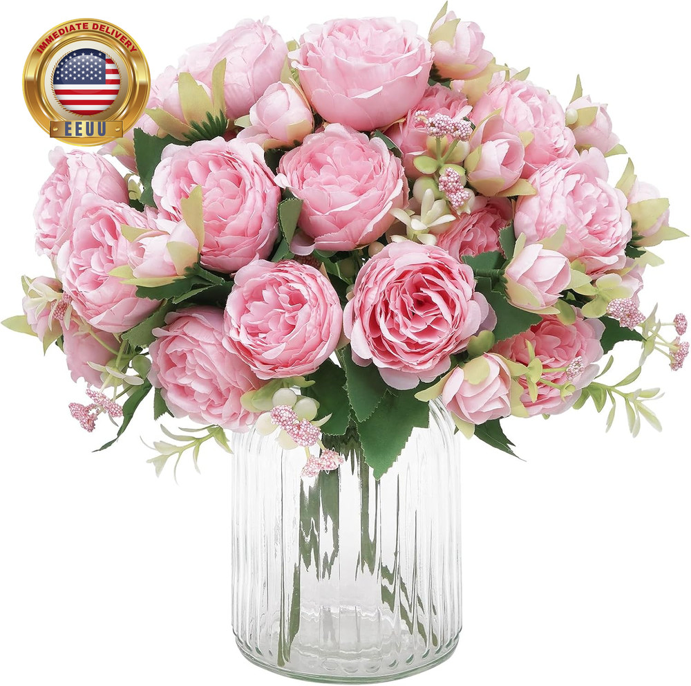 2 Packs Peonies Artificial Flowers, Light Pink Artificial Peonies, Silk Peonies