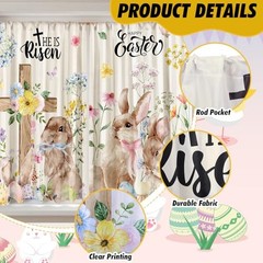 2 Pcs Easter Curtains for Living Room Rabbit Egg Cross Curtains 52 x 84 Inches