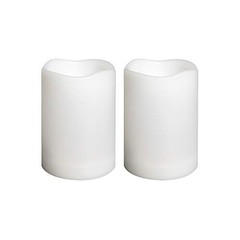 Waterproof Outdoor Flameless Pillar Candles with Timer White-3″x4″-Timed-2 Pack