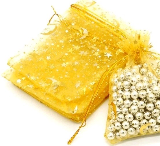 10 Moon Star Organza Gift Bags Wedding Jewelry Drawstring Xmas-3.54″ x 2.76″ Yel