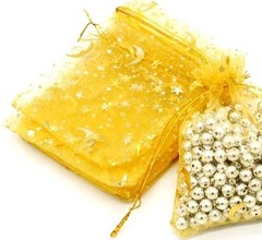 10 Moon Star Organza Gift Bags Wedding Jewelry Drawstring Xmas-3.54″ x 2.76″ Yel