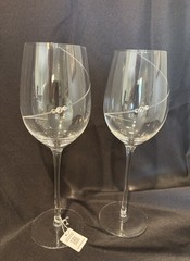 SWAROVSKI CRYSTAL Set 2 NEW Wine Glasses Etched With Crystal Stones