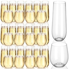 48 Pack Stemless Plastic Wine Glasses 9 oz & 12 oz Disposable Champagne Clear