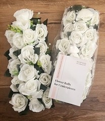 NUPTIO Artificial Flower Centerpiece 2 Pc 16″x6″ White Roses Floral Arrangement