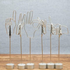 Cute Finger Gesture Desk Photo Display with Clips for Office, Table Silver