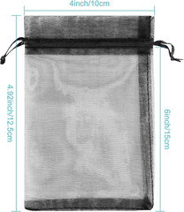 100PCS 4X6 (10X15Cm) Sheer Drawstring Gift Bags, Black Organza Weddi