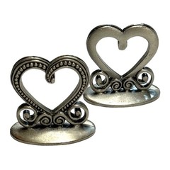 Heart Shaped Aged Pewter Finish Place Card Holders Vintage Romantic Table Decor