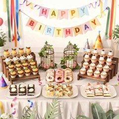 Yuzukyauy Large 2 Set Stackable Wooden Cupcake Stand Tiered Riser Display