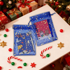 100Pcs 5X7 Inches Sheer Drawstring Organza Bags Stars and Moon Wedding Party Fav
