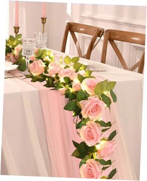2 Pcs Flower Garland with 19.6 Ft Lights, 13.2 Ft Pink 2 Pack Pink With Lights