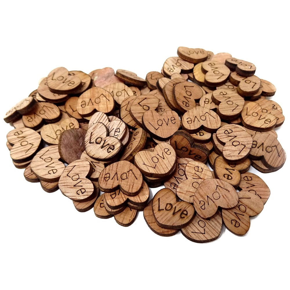 Honbay 300PCS Tiny Wooden Love Hearts Confetti Rustic Heart Wedding Table Scatte