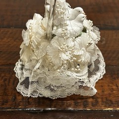 Vintage Wedding Cake Topper Acrylic Heart Birds Doves Floral Lace 9”
