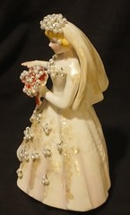 Vintage Unique Faux Pearl Embellishment Bride Groom Lefton Wedding Cake Topper