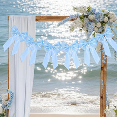 1-String 6.5Ft Blue Bows Garland Banner, 6 Pcs Pre-Strung Bows Party Decorations
