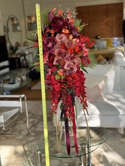 36”L Wedding Bouquet Large Cascade Real Feel Faux Flower Orchid Paradise Red