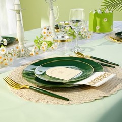 3Pieces Gold Plastic Dinnerware Set, Gold Disposable Plates for Party, 50 Green