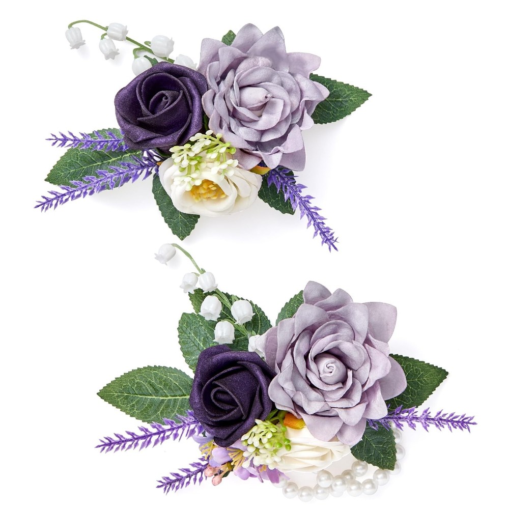 Rose Purple Corsage and Boutonniere Set for Wedding Prom(Set of 2),Artificial…