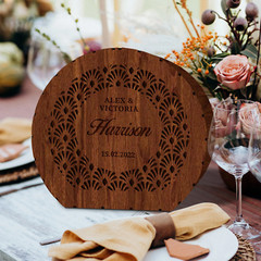 Personalised Laser Cut Wooden Wedding Card Wishing Box – Round