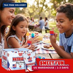 30 Pack Patriotic Ring Candy – Individually Wrapped 4th of July Flag & Star Suck