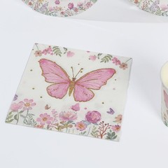 96 White Pink Butterfly Print Disposable Tableware Set Party Events Decorations