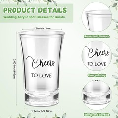 Acrylic Shot Glasses Set for Weddings with Organza Bags and Thank You Cards