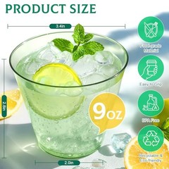 Pack of 50 Green 9 oz Clear Plastic Cups for Disposable Cocktails