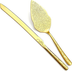 Berglander Gold Wedding Cake Knife and Server Set, Titanium Gold Plating with Un