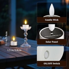 Solar Tea Lights Outdoor Waterproof, 12 pcs 1.5″ D x 2.1″ Reusable Dusk to
