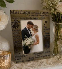 Wedding Photo Frame 4×6 Brushed Brass Engraved Love Quote Hearts Decor Gift NIB