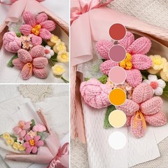 Crochet Flower Bouquet – Hand-Knitted Tulip Faux Flowers with Gift Bag & Pink