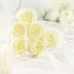 Balsa Circle 24 Ivory Scented Rose Soap Favors Gift Boxes Ribbons 1.5″,