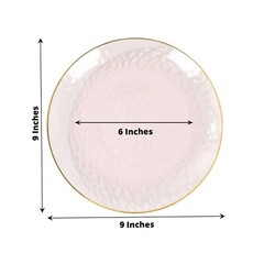 TRANSPARENT BLUSH 10 Glossy 8″ Round Plastic Salad PLATES GOLD Rim Party Events