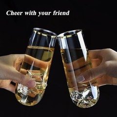 Pack 9 oz Stemless Plastic Champagne Flutes, Clear Disposable 48 Gold Rim